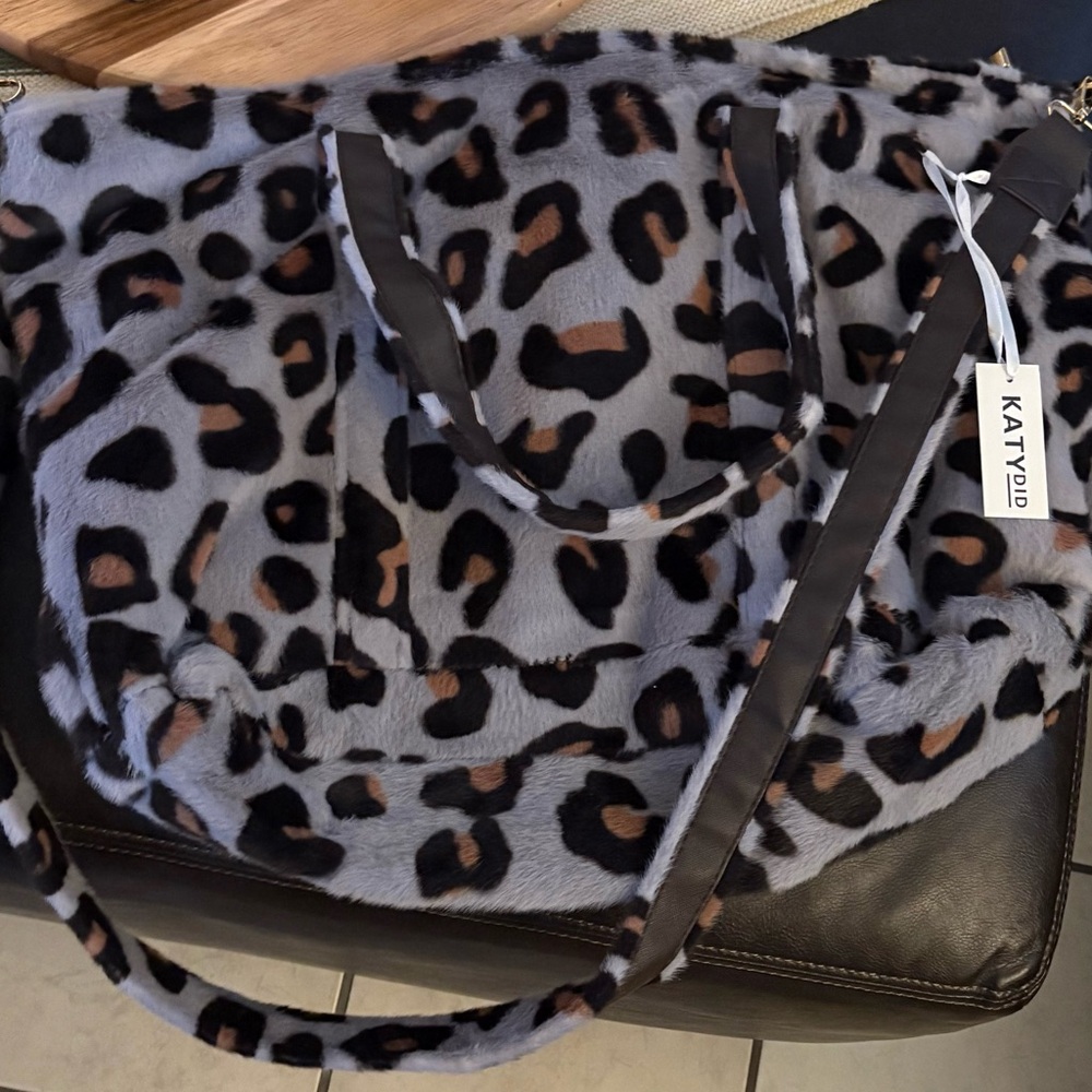 Katydid Leopard Print Faux Fur Bag - Gray and Black